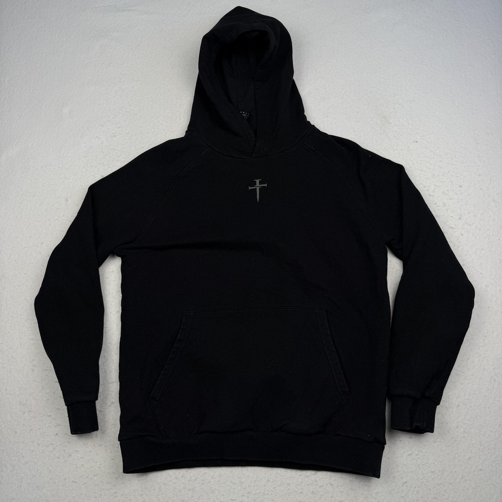 Three Nails Hoodie Mens Small Black Fleece Pullover Kangaroo Pocket Graphic